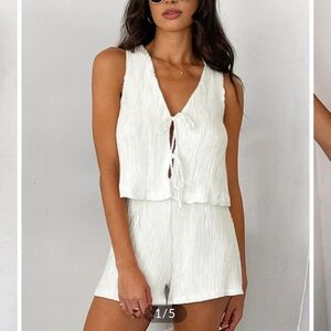 White front tie vest and shorts set